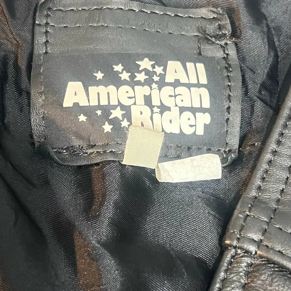 All American Rider Black Faux Leather Biker Button Motorcycle Pockets Vest Sz M
